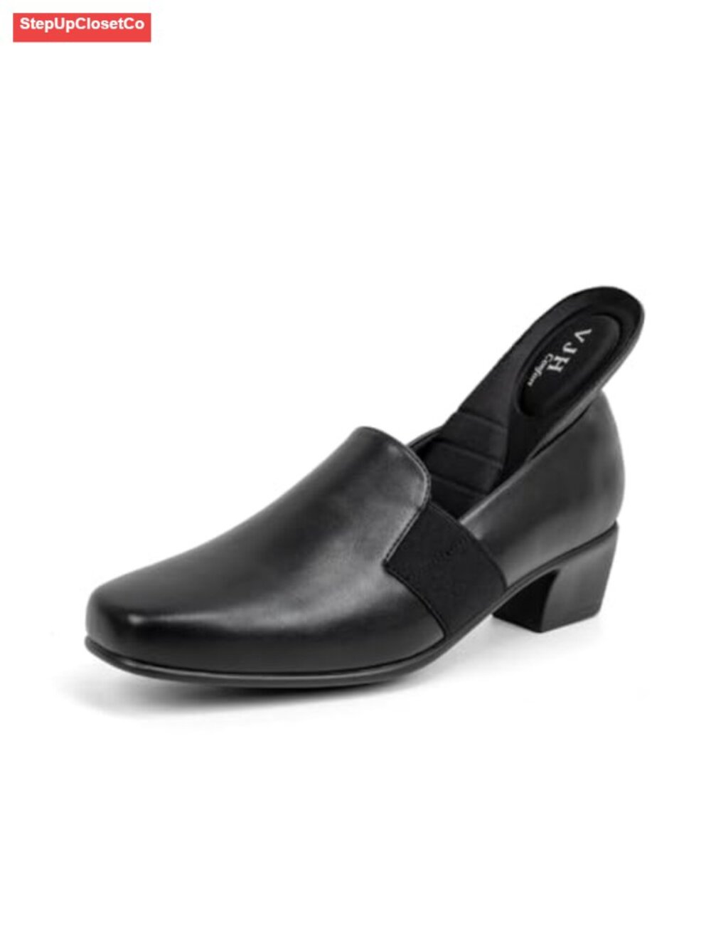 Women's Faux Leather Slip On Chunky Heel Dress Pumps Square Toe Work Shoes